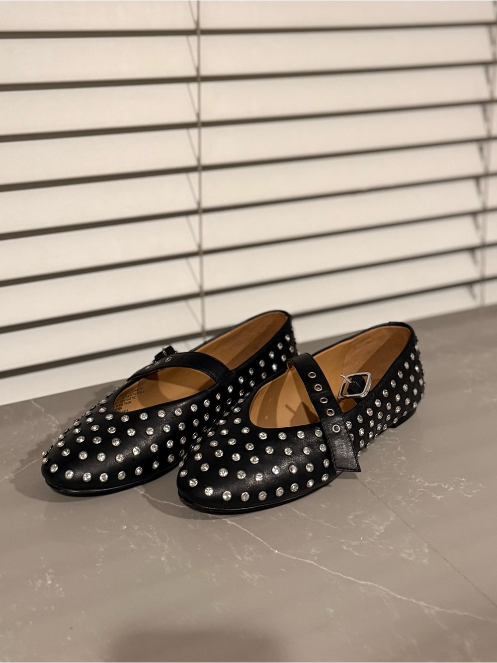 Black Studded Mary Jane Flats - Women's Fashion Shoes
